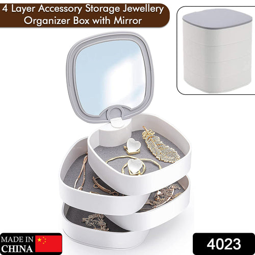 Close-up of rotating jewellery box mirror and colourful layers for accessories India