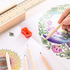 Colorful Wooden Pencil Set with Pencil box, Ruler, Sharpener (12 Pcs Set)
