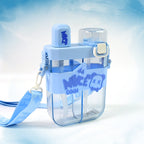 2in1 Dual Compartment Water Bottle with Straw & Adjustable Shoulder Straps (1 Pc/Multi color)