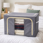 Foldable Steel Frame Clothes Storage Organizer Bag 60x43x32cm (Mix Color)