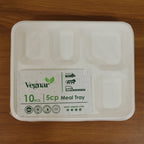 Vegnar 5 Compartment Compostable Bagasse Meal Tray 10 Pcs Set