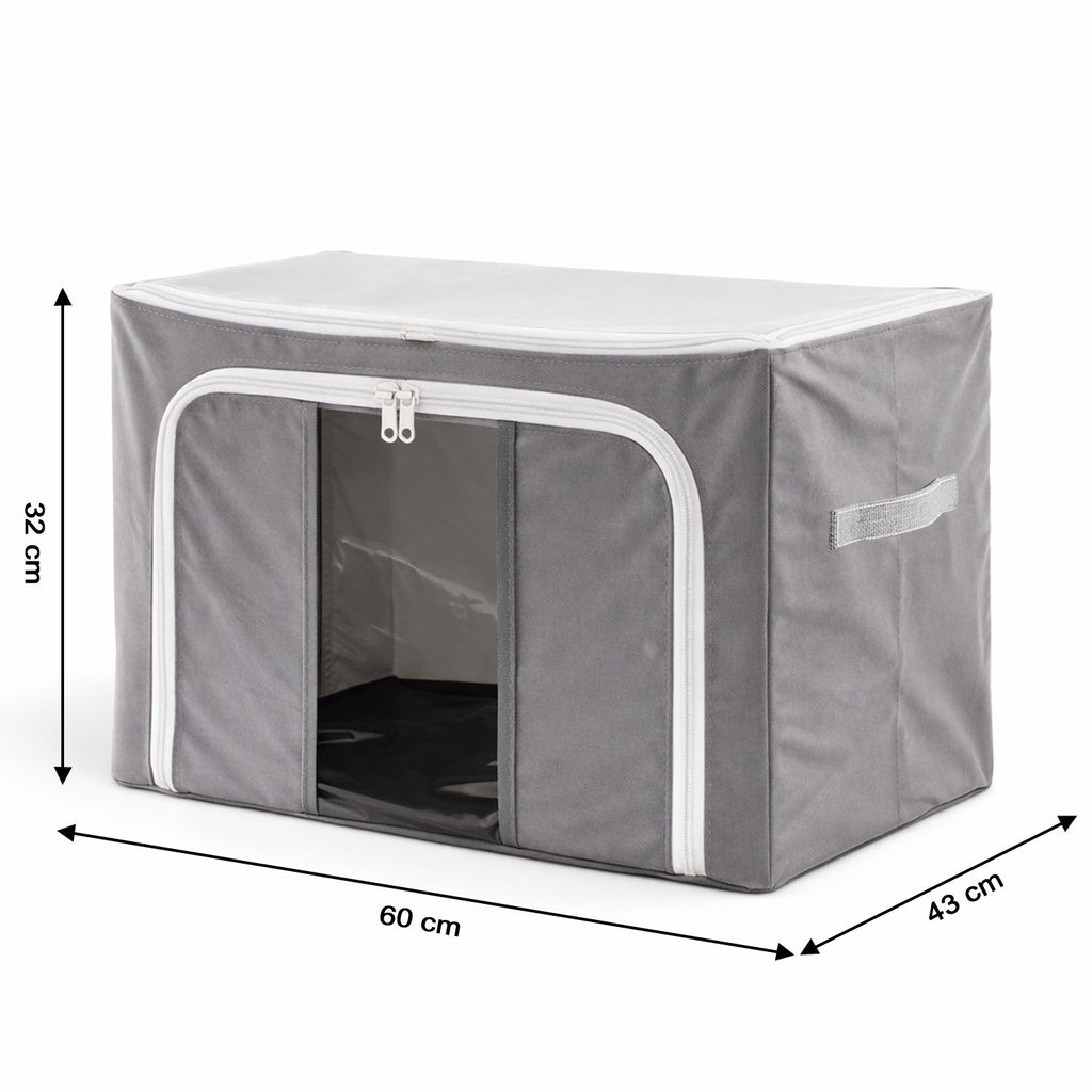 Foldable Steel Frame Clothes Storage Organizer Bag 60x43x32cm (Mix Color)