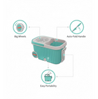 Spin Mop with Bigger Wheels and Plastic Auto Fold Handle for 360 Degree Cleaning