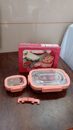 Stainless Steel Leak Proof Air Tight Lunch Boxes (900ML+200ML Approx / 2 Pc Set)