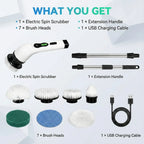 7-in-1 Electric Spin Scrubber Cleaning Brush with Extension Handle (1 Set)