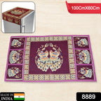 Cotton Fridge Top Cover with Side Pockets for Home Decor (100×60 CM)