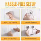 Wall Mounted 3 Compartment Toothbrush Holder with Adhesive Installation (1 Pc)
