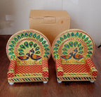 Meenakari Work Laddu Gopal Singhasan  / Sihasan for Pooja Mandir Wooden Krishna Ladoo Bal Gopal Sofa Asan, Home Decorative Premium Look Decorative Singhasan Suitable For Home, Office, Restaurant (2 Pc Set)