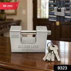 94mm Stainless Steel Padlock: Rectangular, Hardened Steel, 5 Keys