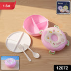 Donut Shaped Double Insulated 3 Compartment Lunch Box (1 Pc / Mix Color)