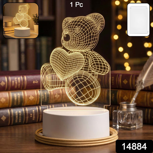 3D Teddy Bear LED Night Lamp – Soft LED Desk Light with Heart Design (1 Pc)